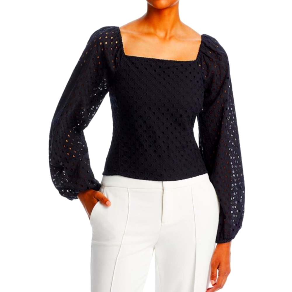 Reg $289 Karl Lagerfeld Womens Eyelet Cotton Pullover Top